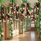 Chivao 69 Pcs Jungle Party Decoration Include 8 Hanging Plush Monkey Stuffed Animal, 10 ft Artificial Rattan, 50 Palm Leaves with 10 Fake Ivy Vine for Classroom Birthday Party Favor(Dark Brown) by Chivao