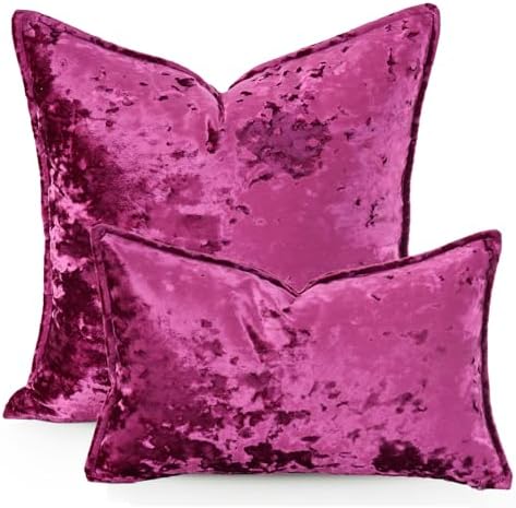 Premium Series, Crushed Velvet Throw Pillow Covers, Luxury Thick Cushion Cases for Home Decor, Hot Pink, 12x20 Inch, Covers Only - Image 2