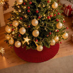 NIBESSER Red Knit Christmas Tree Skirt 48" for Christmas Decorations - Yarn Thick Rustic Cable Knit Tree Skirt Mat for Home Party Holiday Ornaments - Image 2