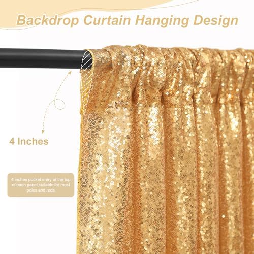 Gold Sequin Backdrop Curtains 2 Panels 3FTx8FT Glitter Photo Backdrop - Image 2