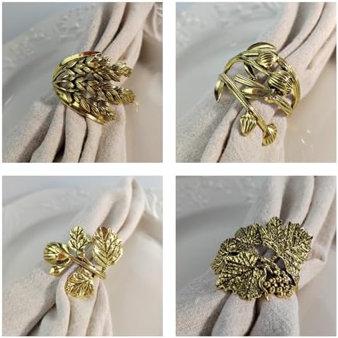 Bakayoyo Elegant Vintage Gold Herb Napkin Rings Set of 12 - Glossy Leaf Napkin Holders, Metal Table Adornment for Christmas, Thanksgiving, Weddings & Holiday Parties - Image 4