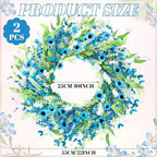 Hotop 2 Pcs Spring Summer Door Wreath for Front Door 22'' Artificial Blue Daisy Flower Wreaths with White Floral Green Leaves for Indoor Outdoor Home Wedding Farmhouse Window Decor - Image 2