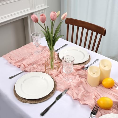 12 Pack Blush Pink Cheesecloth Table Runner 10ft 23x120 Inch - Image 3
