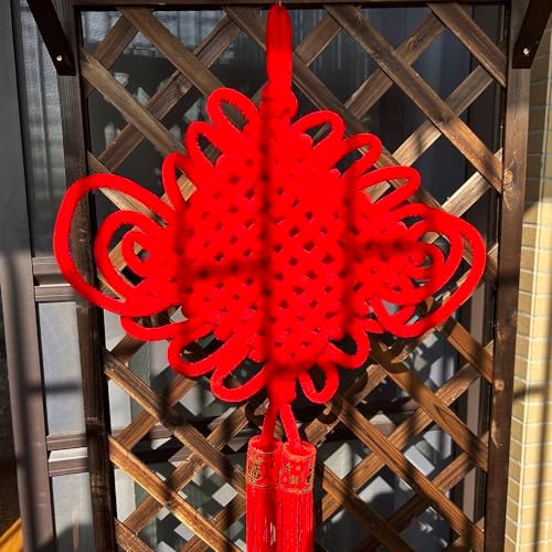 1PCS 43Inch Red Flannel Chinese Knot Tassel Chinese New Year Decorations for Wedding Supplies Spring Festival Decorations Mid-Autumn Moon Festival Wedding Party Ornaments, Width -24 Inch by Unknown