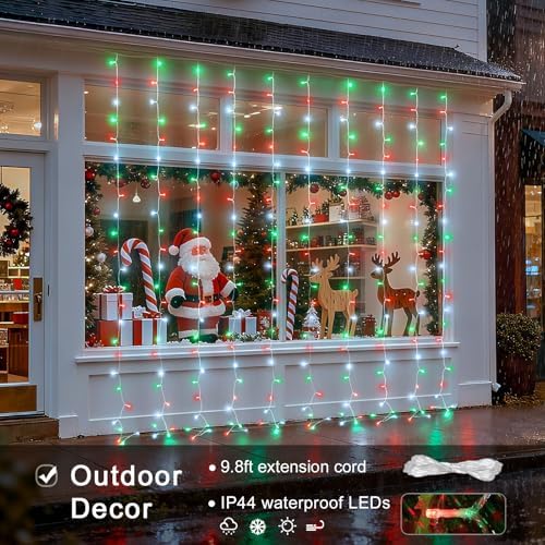 JMEXSUSS 300LED Red White and Green Christmas Curtain Lights with Remote - Image 2