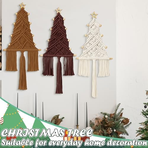 3 Pcs Large Macrame Christmas Tree Decor, Beige, Brown and Tan - Image 2
