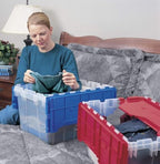 Akro-Mils KeepBox 12 Gal Storage Box, Lid Attached, Stackable, Clear/Red - Image 2