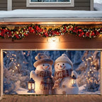 ANNA QUEEN Winter Garage Door Banner 6×13 FT, Smiling Snowman Couple with Lanterns, Cute Winter Outdoor Garage Decoration for Parties Home Decor by ANNAQUEEN