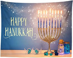BELECO 9x6ft Fabric Happy Hanukkah Photography Backdrop Menorah Glitter Bokeh Lights Gyro Chanukah Holiday Decorations Banner Background Jewish Holy Festival Israel Party Supplies Studio Photo Props - Image 5