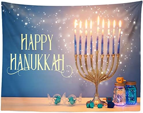 BELECO 9x6ft Fabric Happy Hanukkah Photography Backdrop Menorah Glitter Bokeh Lights Gyro Chanukah Holiday Decorations Banner Background Jewish Holy Festival Israel Party Supplies Studio Photo Props - Image 5