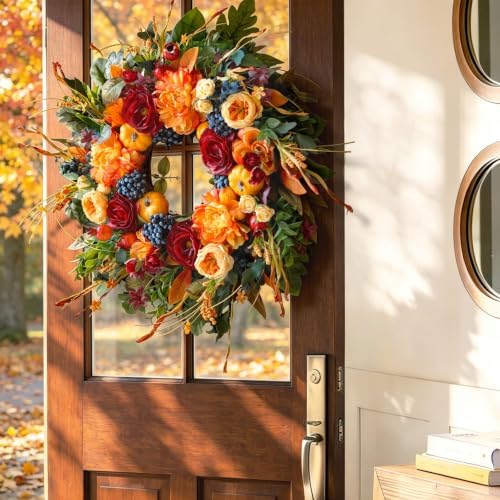 24 Inch Artificial Harvest Fall Wreath for Front Door,Porch & Entryway,Wall - Image 3