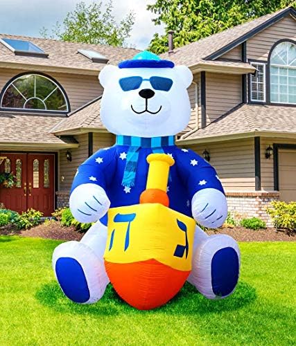 Jumbo 11' ft Hanukkah Inflatable Yard Decoration Lighted Chanukah Themed Bear Blowup Indoor and Outdoor Holiday Decorations LED Glowing with Air Blower, Tie-Down Stakes Chanukah Décor By Zion Judaica - Image 6