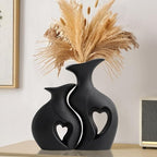 XL Black Snuggle Hollow Ceramic Flower Vase Home Decor Set of 2 by KKgoubzHomeFurnishing
