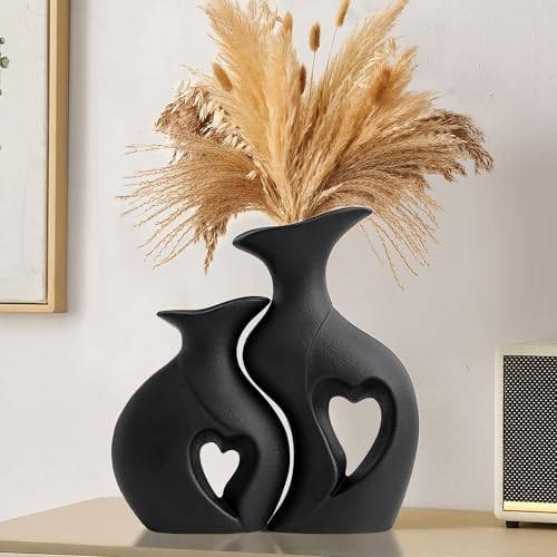 XL Black Snuggle Hollow Ceramic Flower Vase Home Decor Set of 2 by KKgoubzHomeFurnishing