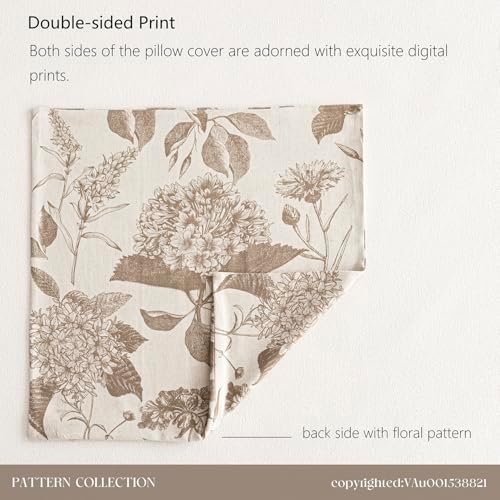 Foindtower Set of 2 Linen Floral Throw Pillow Covers Vintage Accent Print Decorative Cushion Covers Farmhouse Boho Home Decor for Sofa Chair Couch Bedroom Living Room,20×20 Inch,Light Brown - Image 7