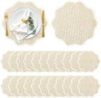 24 Pcs 13" Scalloped Woven Paper Beige Placemat, Wavy Border Design by Gandeer
