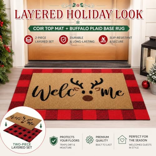Tinideya 2 Pcs Christmas Reindeer Layered Doormat Set, 23.6'' x 35.4'' - Image 2