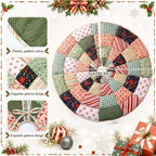 Junkin 48" Quilted Christmas Tree Skirt Colorful Patchwork Vintage - Image 2