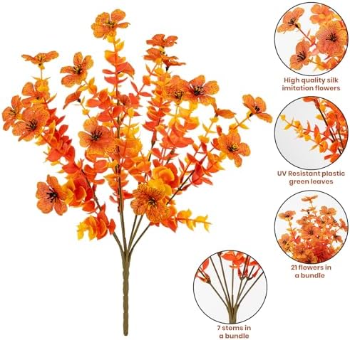 20Bundles Artificial Fall Flowers for Outdoor, Fake Plants Decor,Autumn Red - Image 3