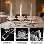 Crystal Lotus Taper Candle Holders, 3 Arms Metal Crystal Candlesticks, Decorative Flower-Shaped Candle Holders for Dining Table Centerpiece, Wedding, Home & Holiday Decor (Clear, 3 Arm) - Image 3