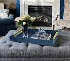 HofferRuffer Faux Leather Serving Tray with Gold Metal Handles, Stylish Decorative Tray Organizer for Coffee Table, Ottoman, Home Decor and Serving (Blue Shagreen, 16.2" x 12.2" x 2") - Image 3
