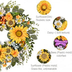 DecorbyHannah Summer Sunflower Wreaths for Front Door Outside All Season, 22 Inch Artificial Collapsible Farmhouse Wreaths with Daisy and Bee, Sunflower Decor for Porch, Wedding Housewarming Gifts - Image 3