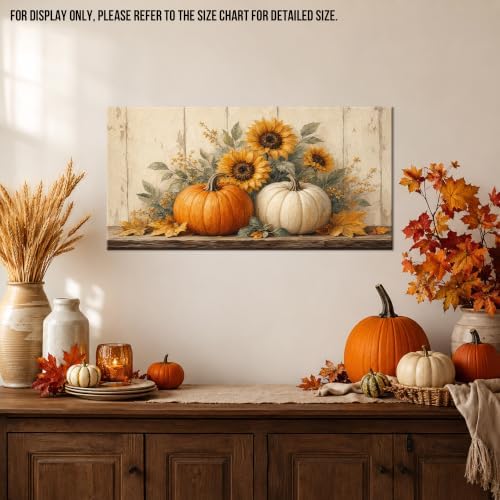 WAXWHELK Pumpkin Fall Canvas Wall Art, Pumpkin and Sunflower Autumn Thanksgiving Painting Pictures, Rustic Farmhouse Artwork for Living Room Bedroom Home Decor (12"x24") - Image 2