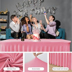 4 Pack Pink Spandex Table Covers 8ft Rectangle Ruffle Skirts for Party - Image 4