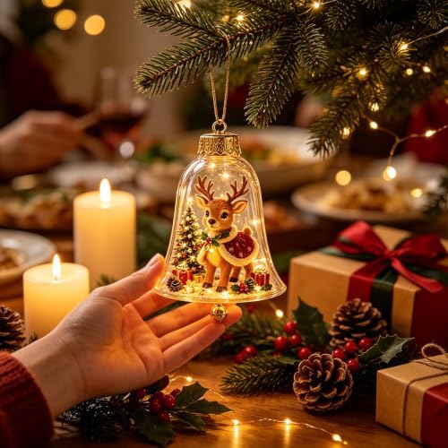 7PCS Glowing Christmas Ornaments - Mini Gold Light-Up Christmas Ball Ornaments - Christmas Tree Ornament with Warm LED Light for Tree Mantel, Holiday Scene Decoration & Gift - Image 3