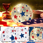 Whaline Patriotic Lighted Decorative Glass Ball 4th of July Party Decoration 4.7/6 in Red Blue American Star Crackle Glass Globe Battery Operated for Independence Day Table Mantel Fireplace, Set of 2 - Image 3