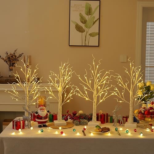 4 Pack Lighted Trees for Indoor Decor with Timer, 24 LED 2FT White Light up Birch Tree Tabletop Lamp for Birthday Thanksgiving Wedding Decor, Small Christmas Tree with Lights - Image 5