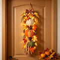 Rustic Harvest Wooden Door Hanger, Pumpkin Maple Fall Bowknot Wall Hanging Sign with Light Autumn Wreath Decorations, Wreath Farmhouse Porch Front Door Home Gift (Orange#4) by Unknown
