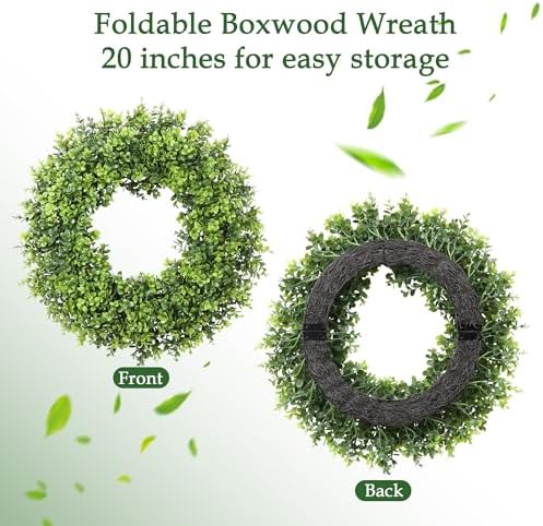 20IN Artificial Boxwood Wreaths for Front Door,Spring Summer All Season Wreath,Green Wreath Suitable for Wall、Door、Farmhouse 、Indoor、Outdoor Decor - Image 3