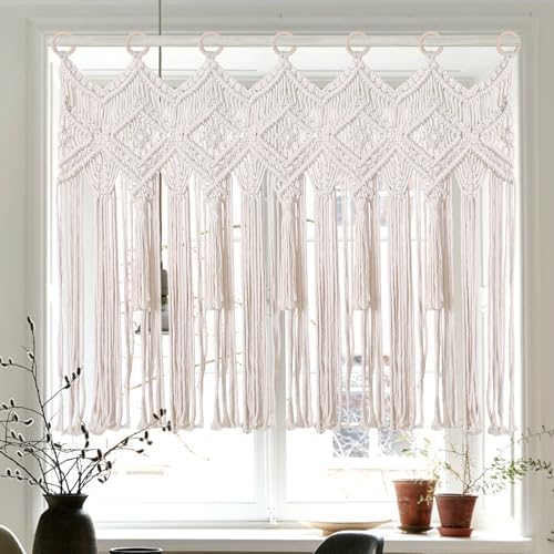 Osunnus Macrame Wall Hanging Macrame Valance Curtain for Window Doorway 40" x 30" Boho Macrame Wall Tapestry Decor with Tassel, 1 Panel by Osunnus