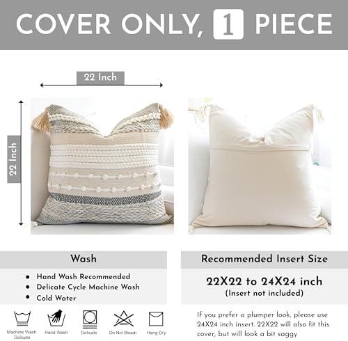 BlissBlush Gray Boho Throw Pillow Cover 22x22, Grey Decorative Accent Pillow for Couch, Square Woven Textured Pillowcase, Modern Farmhouse Pillow for Bed, Bohemian Pillow Cover (Pack of 1) - Image 3