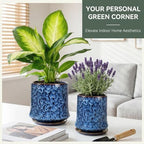 11 Inch Ceramic Planter Pot with Saucer Drainage Leak-Proof Mesh,Flower Pots for Lavender with Gardening Gloves,Ceramic Planter for Orchid(Peacock-Blue) - Image 2