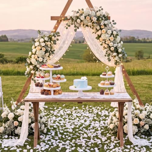 RattanView 7 Pcs Wooden Cupcake Stand Set with Cake Pedestal Trays,White - Image 6