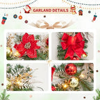 Garvee 6 Feet Christmas Garland with Lights & Red Poinsettias for Mantle - Image 3