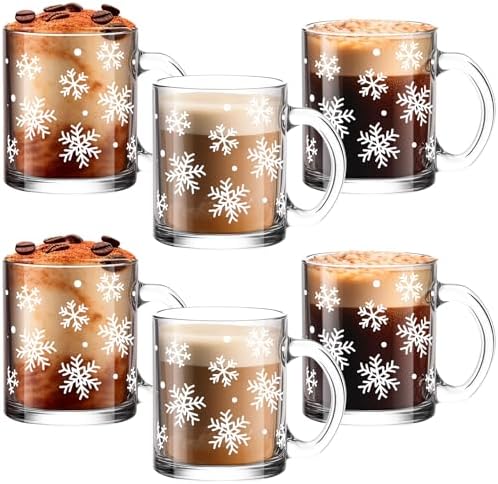 Maxcheck 6 Pack 12 oz Christmas Snowflake Coffee Mugs Glass Cups by Maxcheck