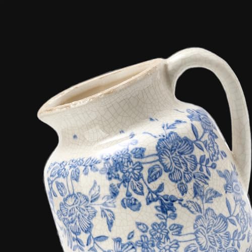 Ceramic Flower Vase, Vintage Utensil Holder, Blue and White Decorative Vase Chinoiserie Decor Rustic Farmhouse Retro Floral Vases for Table Bookshelf Mantel Kitchen Living Room Office - 6.7” Blue 016 - Image 5