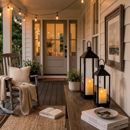 2 Pcs Black Lantern Decorative Indoor Outdoor 17" 13" - Image 3