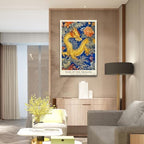 Chinese Lunar Year of the Dragon Art Print – Chinese Zodiac Wall Decor with Orange Peony & Iris Pattern Gilded Dark Blue Oriental Home Decor Poster for Bathroom Bedroom 8X12 in Black Framed - Image 7