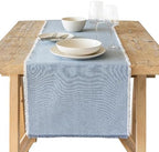 Over&Back 18x108 Woven Frayed Chambray Cotton Table Runner - Washable Table Runners for a Custom Home Decor Tablescape - Hand-Finished Frayed Edges - Coffee Table, Dinner Table, Living Room - Blue by overback