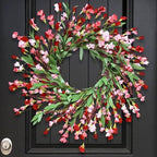 24" Spring Wreaths for Front Door Not Withering Artificial Floral Wreath with Wildflowers Summer Decorations for Indoor Outdoor Window Wall Farmhouse Porch Wedding Easter Home Decor Red Pink by MSMUH