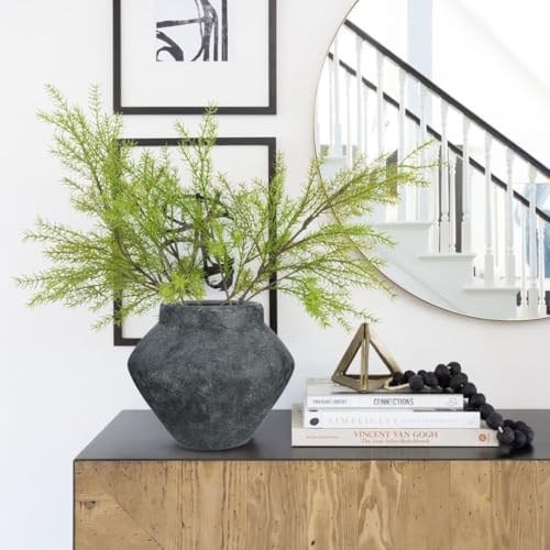 Briful Large Rustic Ceramic Vase with Distressed Finish, 8.2'' Tall Wide-Belly Decorative Flower Vases with Felt Pads, Retro Style Pottery for Home Decor, Table Centerpiece, Black - Image 4
