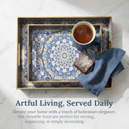 Boho Decorative Tray, Modern Blue Serving Tray with Handles, Ottoman Trays Set of 2, Plastic Coffee Table Tray for Living Room, Bathroom, Kitchen, Decor, Large 15.7”*11.8”, Small 13.7"*9.8" - Image 2