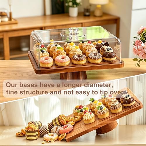17" Rectangular Acacia Wood Cake Stand with Lid, 2-in-1 Multi-Functional Dessert Display Tray & Charcuterie Board for Cheese/Veggie/Chips & Dip, Birthday/Weddings/Party - Image 3