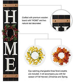Glitzhome 3.5ft Wooden HOME Porch Sign with Interchangeable Spring, Fall & Christmas Wreaths, Changeable Vertical Farmhouse Hanging Wall Sign - Hang or Lean for Front Door Seasonal Decor, Black - Image 4