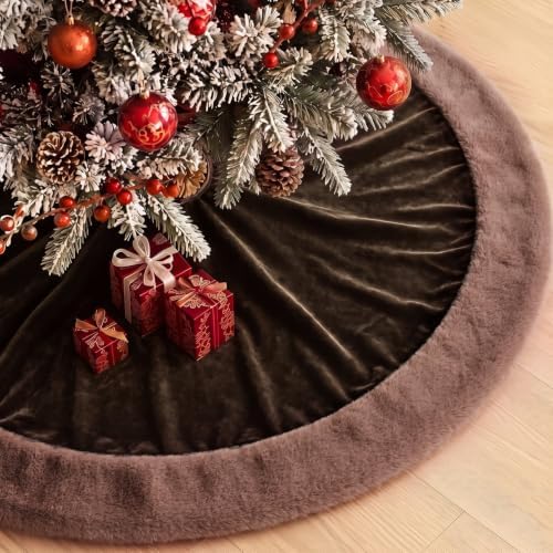 Skylety 48" Velvet Christmas Tree Skirt with Faux Fur Trim,Chocolate Brown by Skylety