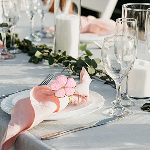 Patelai 50 Pcs Pink Gold Flower Napkin Rings for Wedding Party Banquet - Image 5